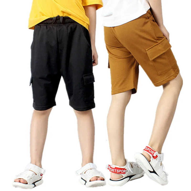 Boys Casual Beach Shorts Multiple Pockets Summer Kids Solid Five-Points Pants For Children's 4-13 Years Clothes