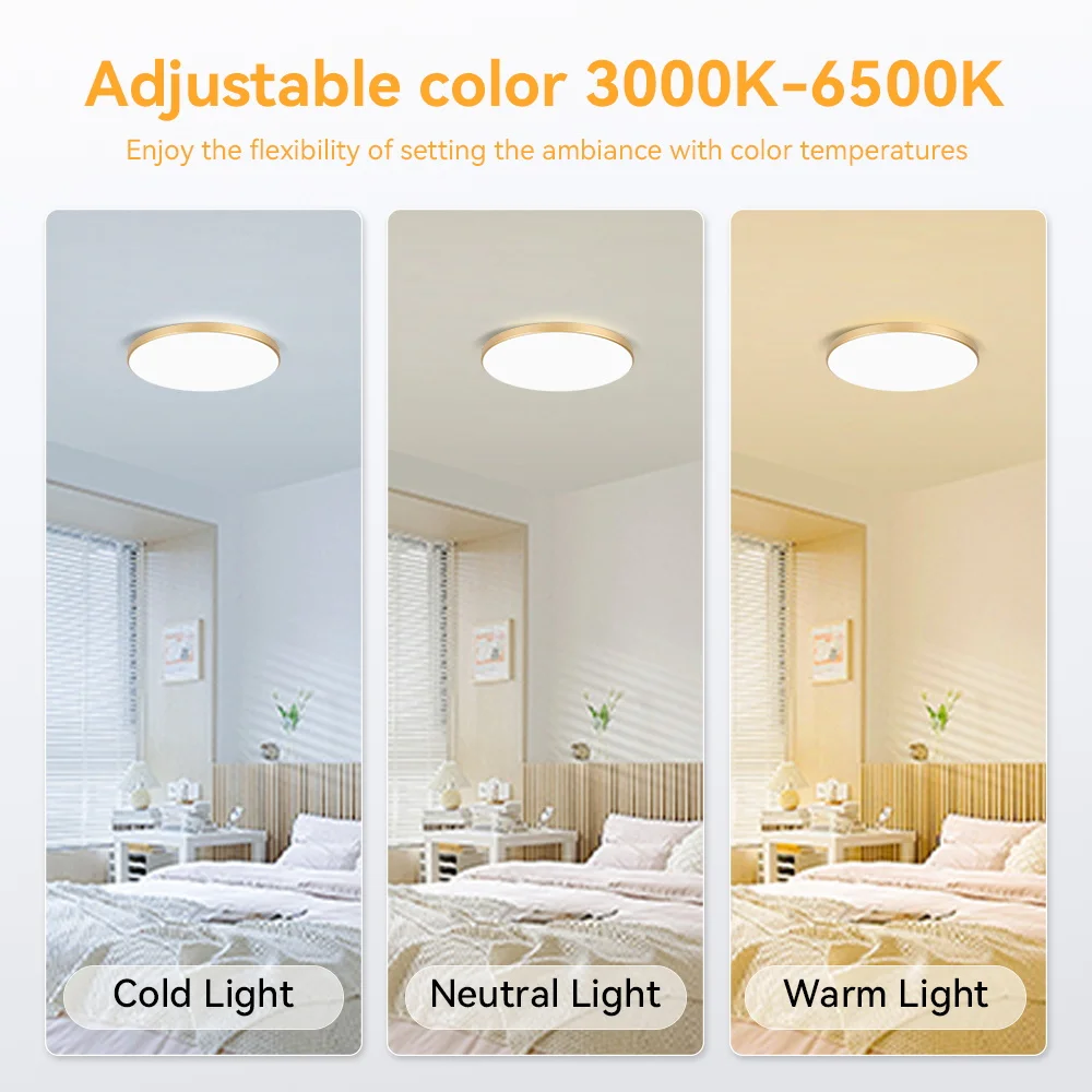 220V LED-Deckenleuchten mit 3 Farbwechsel-Optionen, Schlafzimmerlampe, LED-Innenbeleuchtung für Zuhause, Badezimmer, staubdichte LED-Deckenlampe – Detail 7