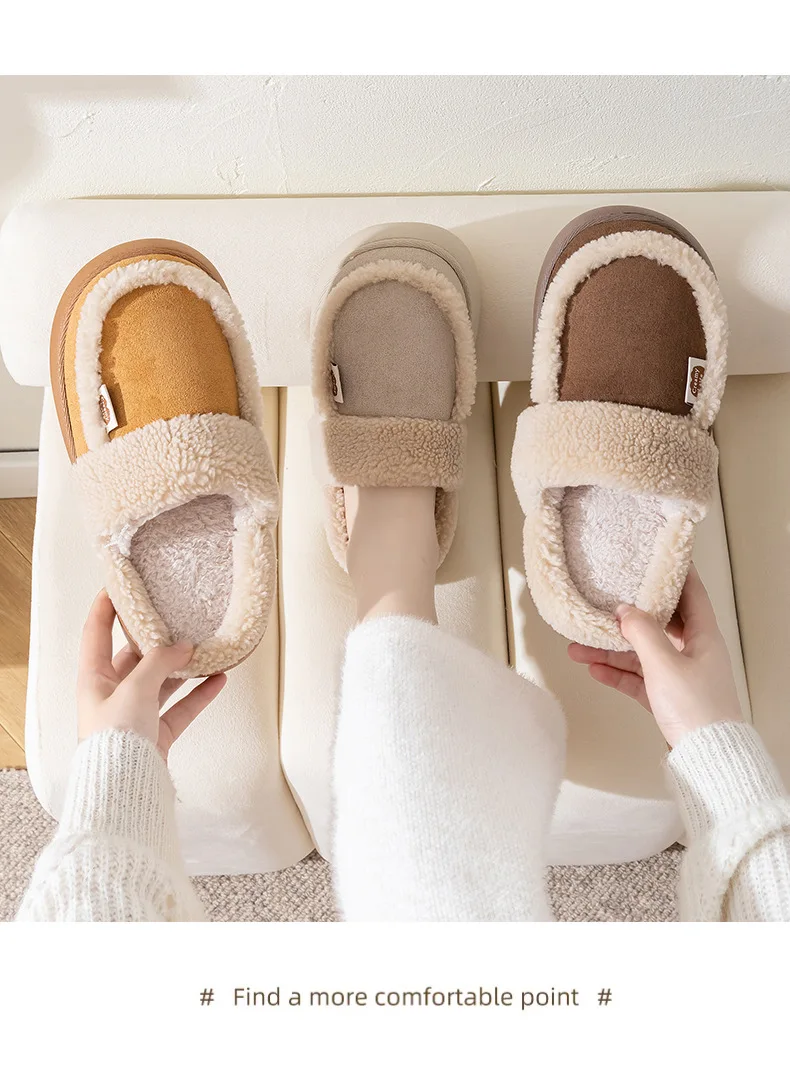 Damen-Hausschuhe für Herbst und Winter, mit weichem, dickem Fleece-Futter, Keilabsatz, aus Baumwolle, rutschfest, weich, für den Innenbereich, warm, für Frauen und Teenager. – Detail 14