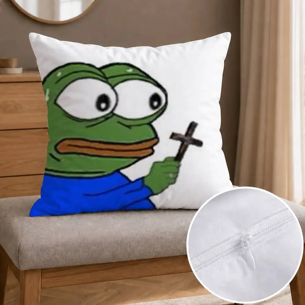 Meme P-Pepe the F-Frog Double-sided Printed Square Decorative Cushion Cover for Sofa Living Room Home Decor