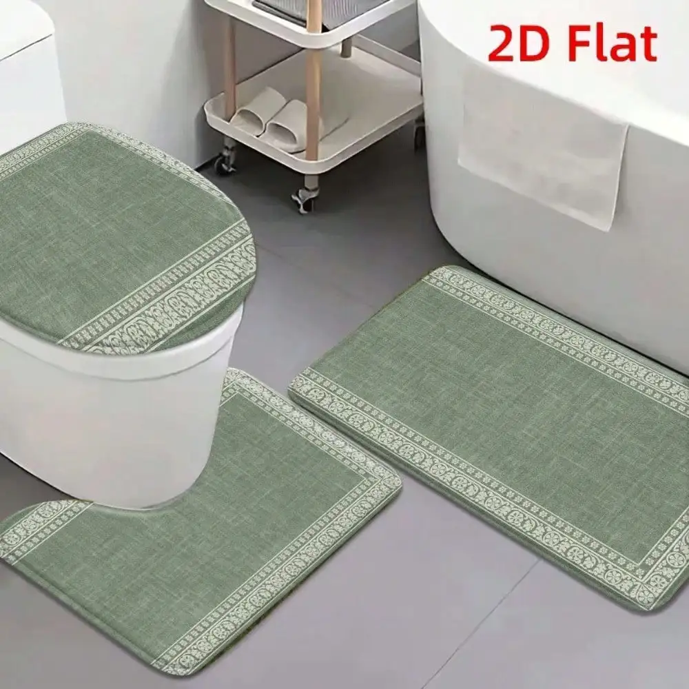 3-Piece Non-Slip Bathroom Mat, Suitable For Toilet And Sink Areas, Plush Flannel Soft Absorbent, With Non-Slip Backing, Machine Washable Thickened Floor Mat, Suitable For Showers, Bathtubs, Sinks - A Comfortable Decorative Carpet Essential For Modern Home