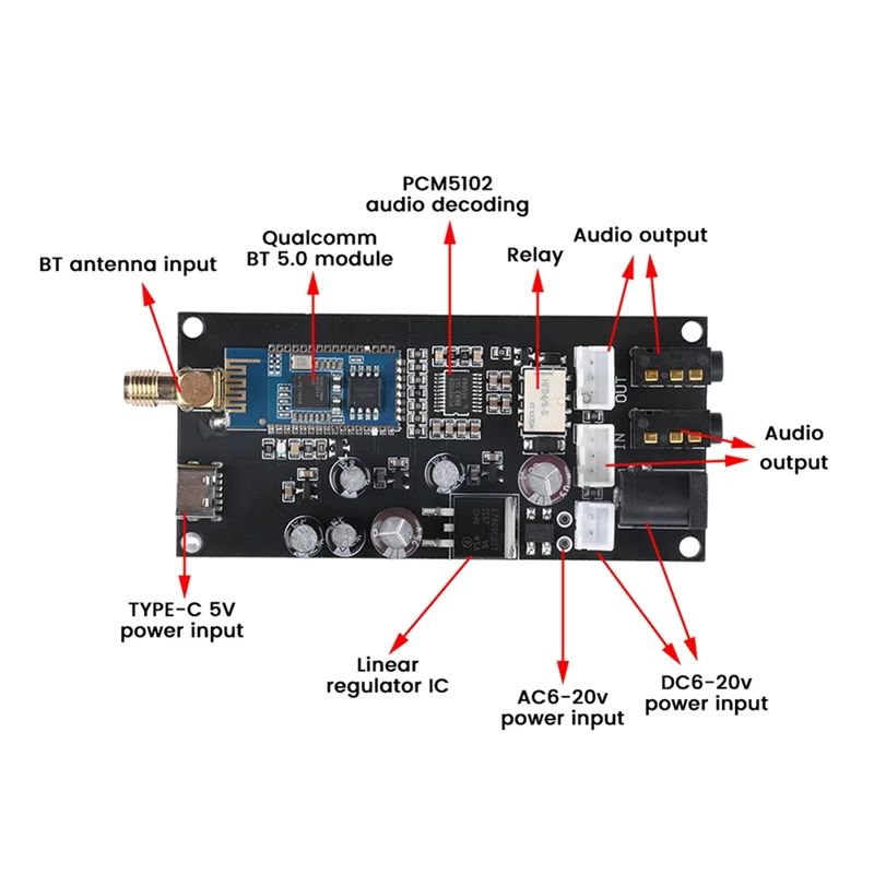 AA08-QCC3034 Bluetooth 5.1 Audio Processing Board With APTX APTX-HD Lossless Decoding For DIY Amplifiers
