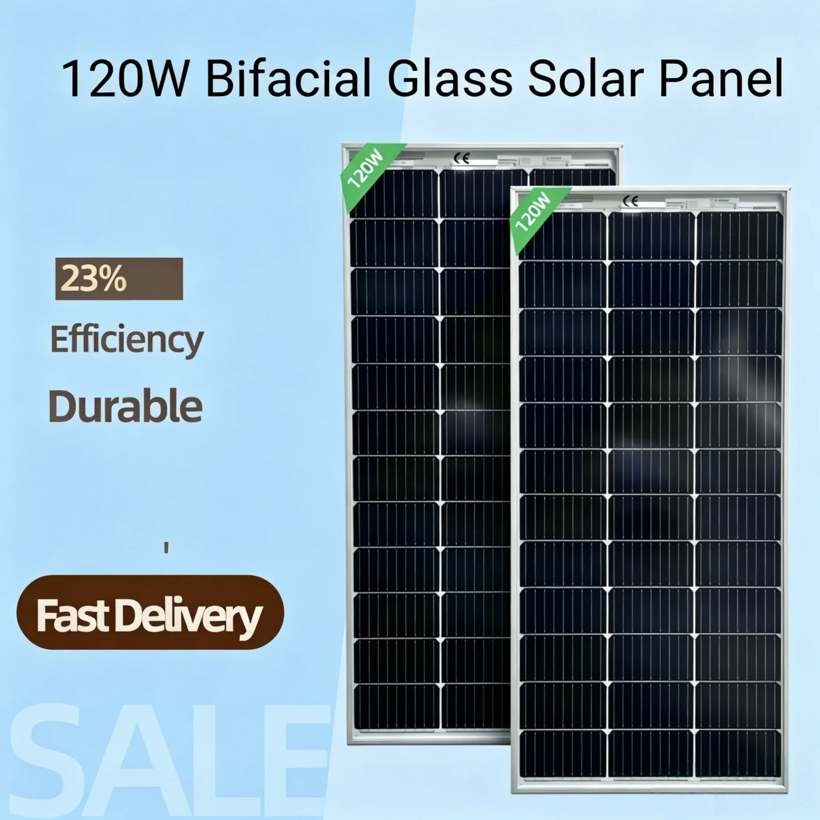 120W Bifaziales Glas-Solarmodul, Hocheffiziente Tragbare PV-Modelle 18V, Wasserdichtes Langlebiges Starres Solarmodul für Terrasse, Balkon, Außenbereich