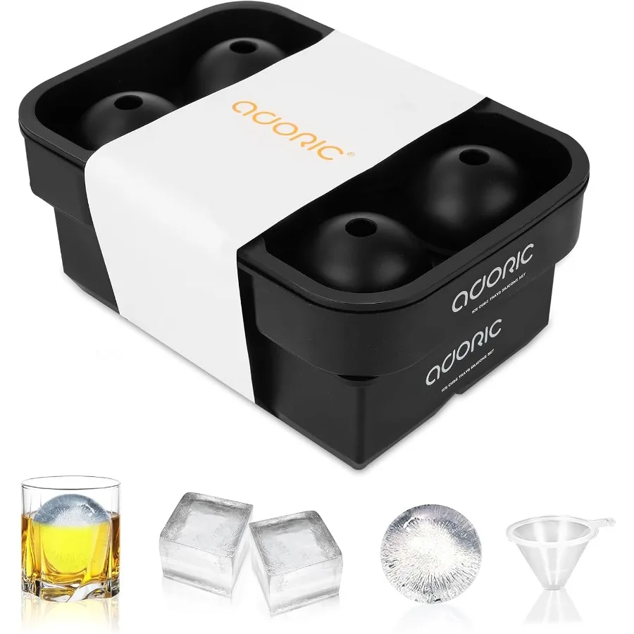 

Ice Cube Trays Set of 2 Sphere Ice Ball Maker and Square Large Ice Cube Molds Fre Molds for Whiskey Cocktails Hade Drinks‌‌-Reu