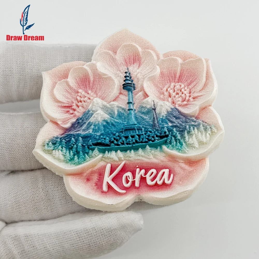 1PC Korean Hibiscus Capital Seoul Creative 3D Stereoscopic Refrigerator Poster Travel Souvenir Personalized Home Decor Item