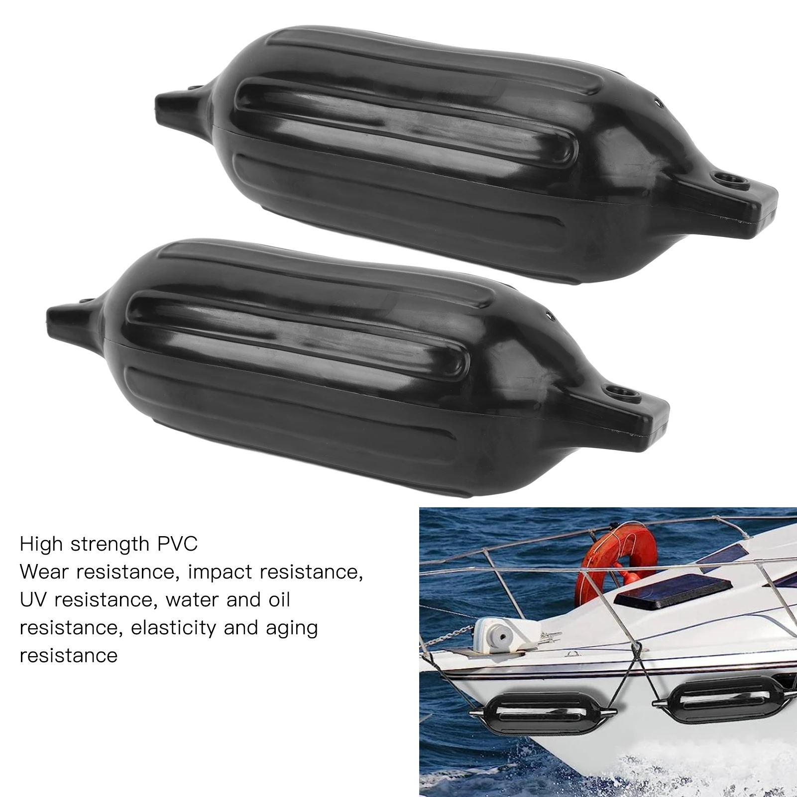 Marine Black Bumper Ball Set, Inflatable Boat Bumper Kit Protective Ribbed Buoys Docking for Yacht Pontoon Fishing Boat Marine