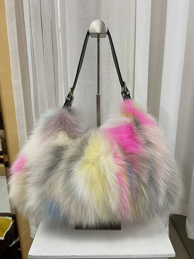 New Arrival Women Fashion Natural Real Fox Fur Bag Real Fur Shoulder Handbag Ladies Full Fox Fur Bag