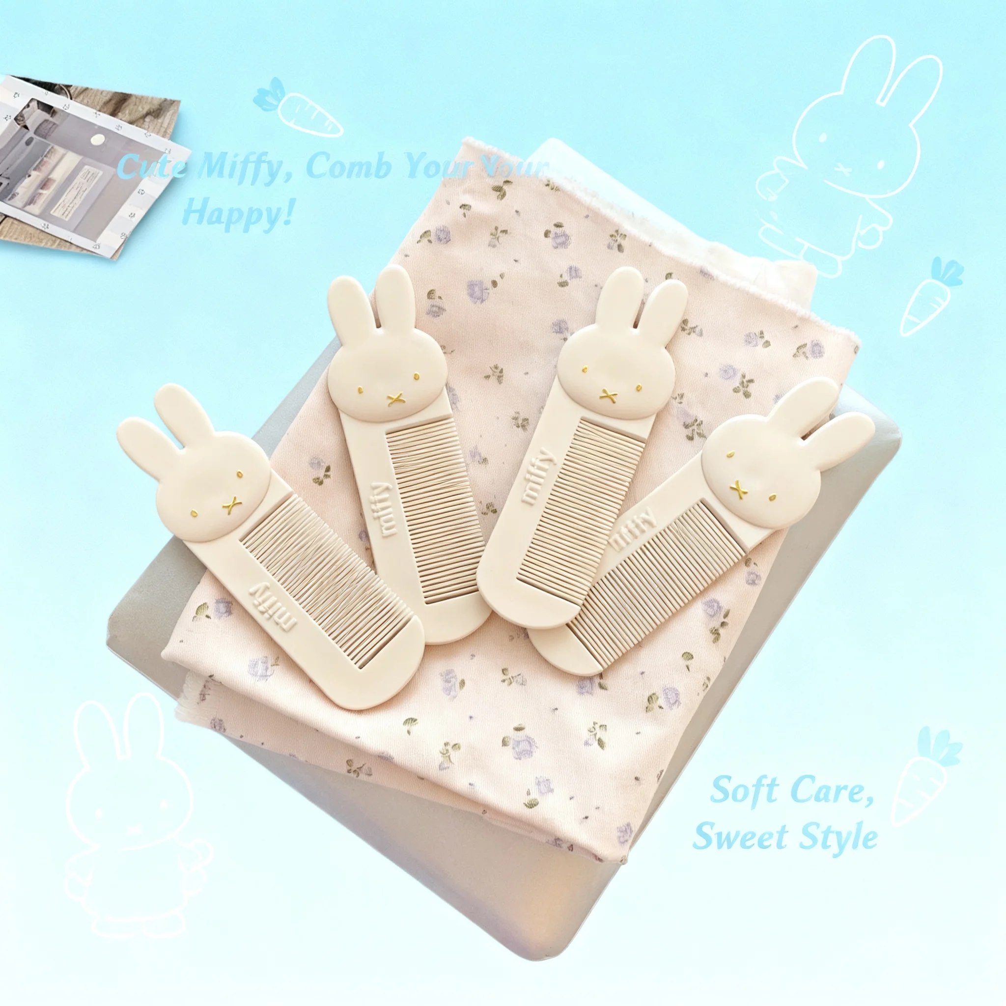 

Kawaii Anime Miffy Rabbit Cute Cartoon Portable Pocket Comb Smooth Hair Anti Static Multi Toothed Bangs Comb Gift for Girls