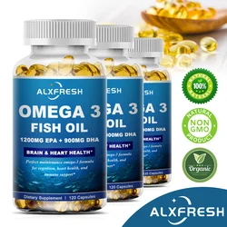 Alxfresh-ega 3フィッシュオイル、3600mg、高品質、1300mg、dha、900mg-120、60カプセル、墓地補修、健康サポート、非gmo、moなし、gmo