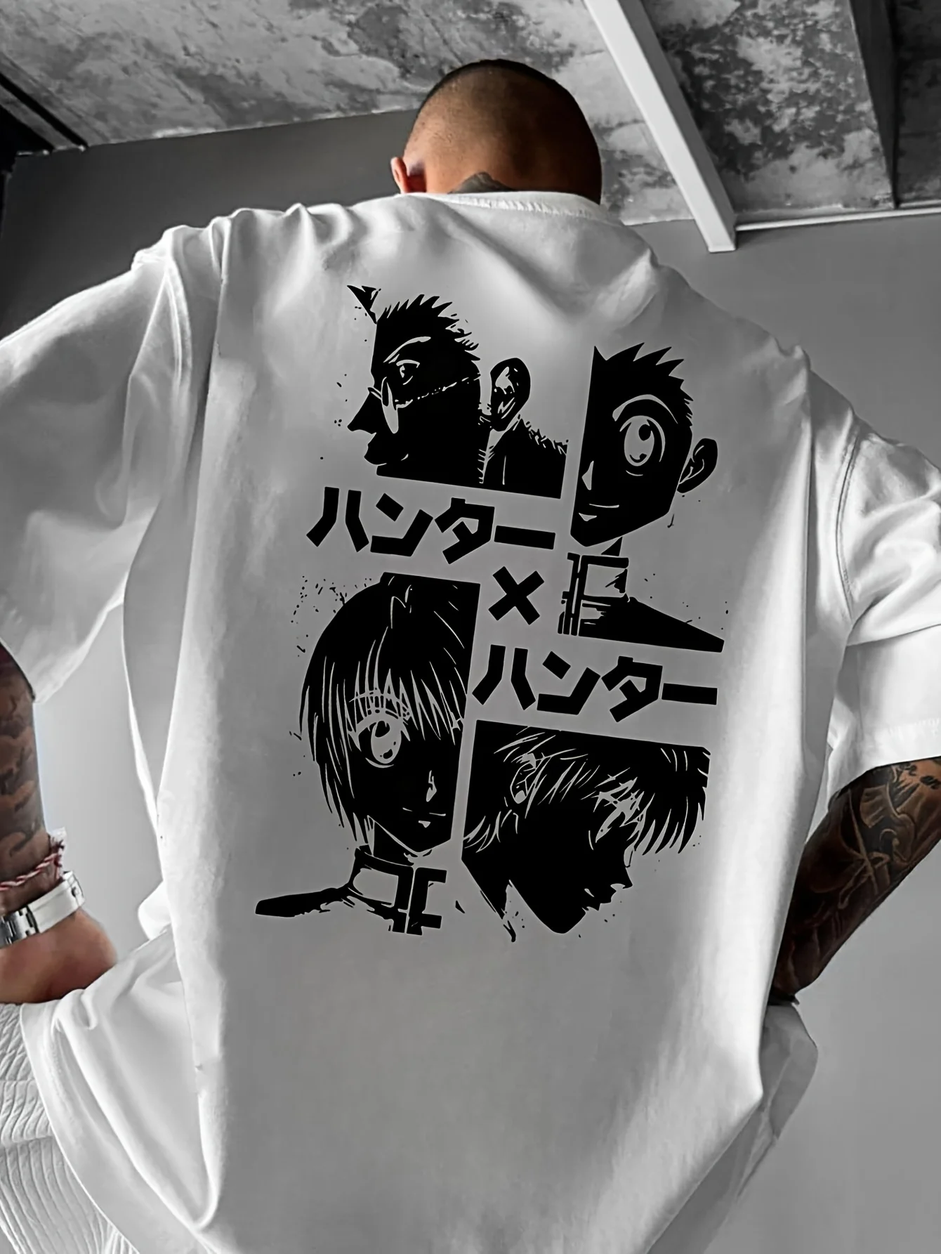 

Men's Anime Graphic T-Shirt - Black Loose Fit Crew Neck Tee with Japanese & English Print, Casual Summer Outdoor Men's Clothing
