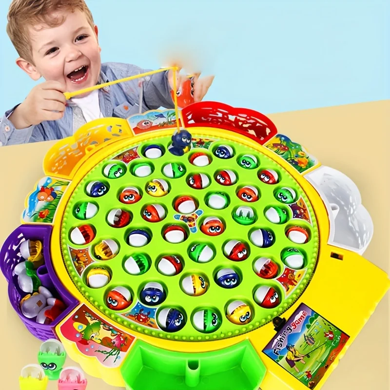 Giocattolo da gioco di pesca elettrica con pesci da 45 pezzi, giocattolo da pesca interattivo puzzle per bambini, giocattolo rotante educativo e musicale