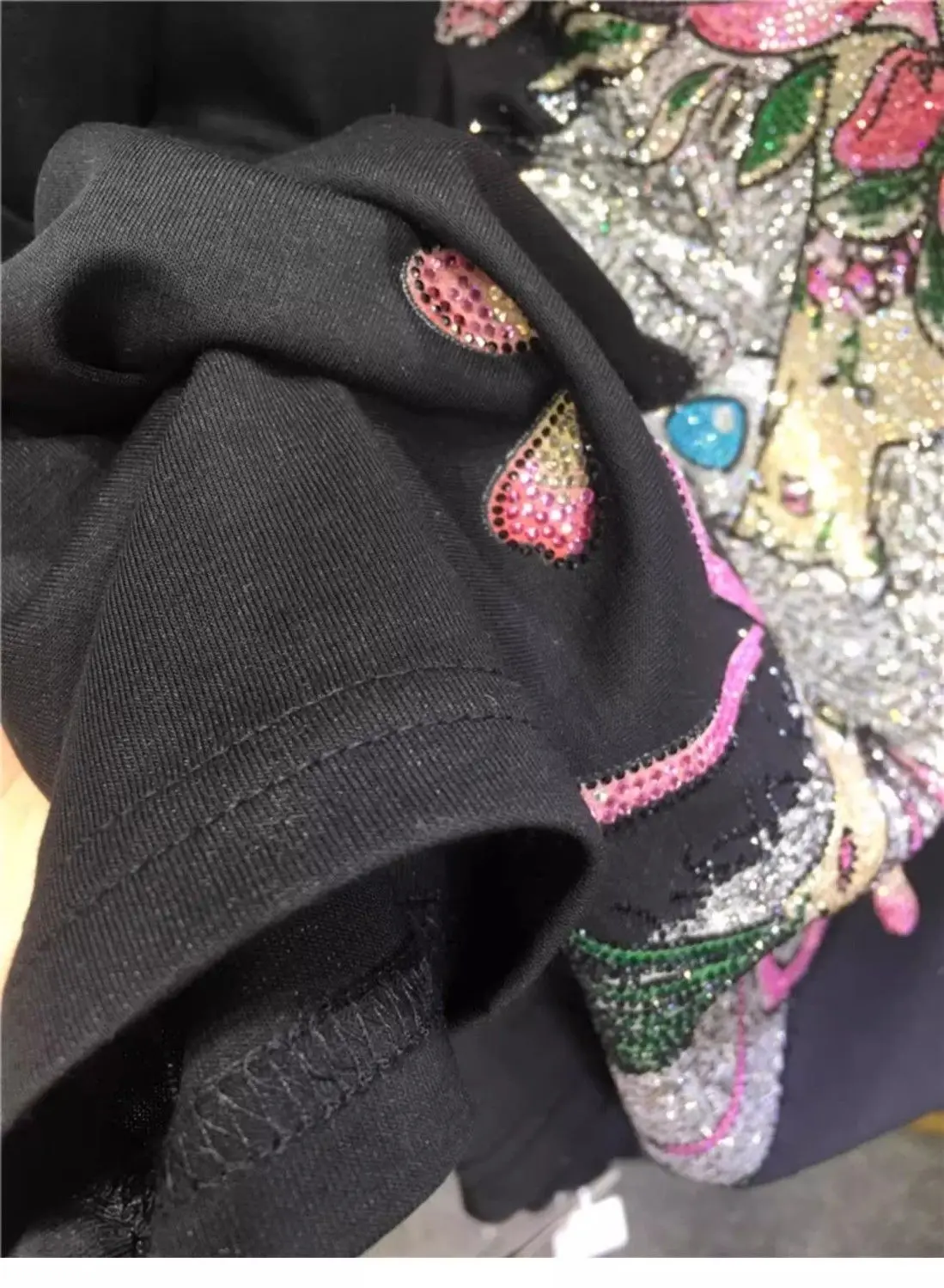 L-4XL Plus ขนาดลําลอง T เสื้อผู้หญิง Florals Rhinestone ฤดูร้อนแขนสั้นหลวม Tops เสื้อผ้าสตรีана Ж