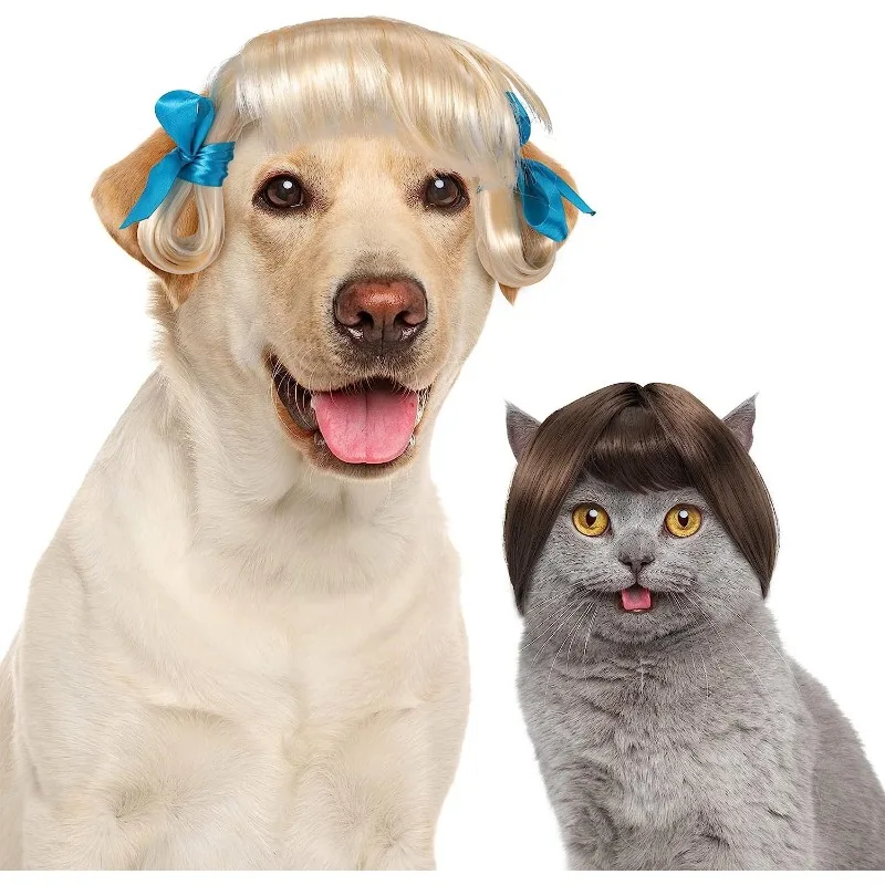 Pet wig, cat and dog hat, headdress, role-play props, funny dog and cat cross-dressing hair hat, Halloween pet headdress