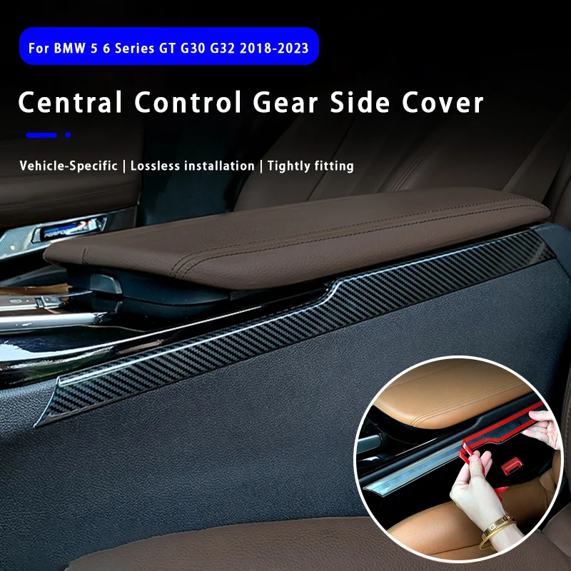 2pcs Carbon Fiber Central Control Side Cover Gear Rack Decorative Strip Accessories For BMW 5 6 Series GT G30 G32 2018-2023