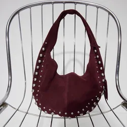 Women Tote Bags Rivet Handbag Suede Retro Soft Underarm Bag Women Shoulder Bags Purse and Handbags Mother Kids Bag for Girl Sac