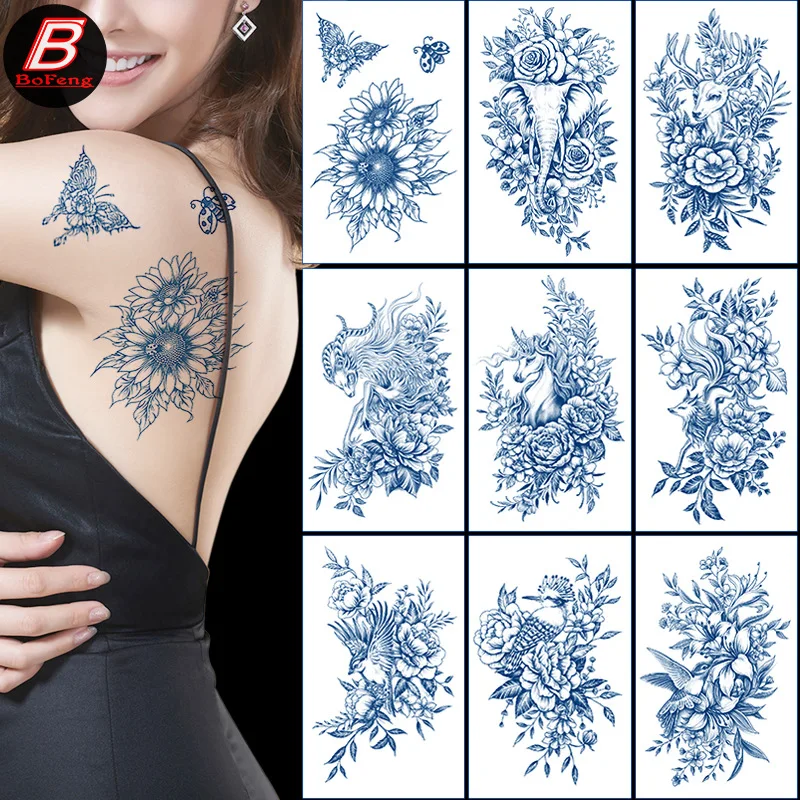 Tatoo Stickers Waterproof Temporary Gradient tattoo patch Herbal juice tattoo patch semi-permanent geisha flower