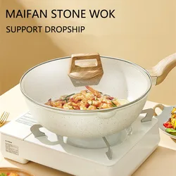 Maifan Stone Wok Non-Stick Pan Kitchen Cooker With Lid Cooking Pot Household Japanese Induction Cooker Gas Stove Frying Pan