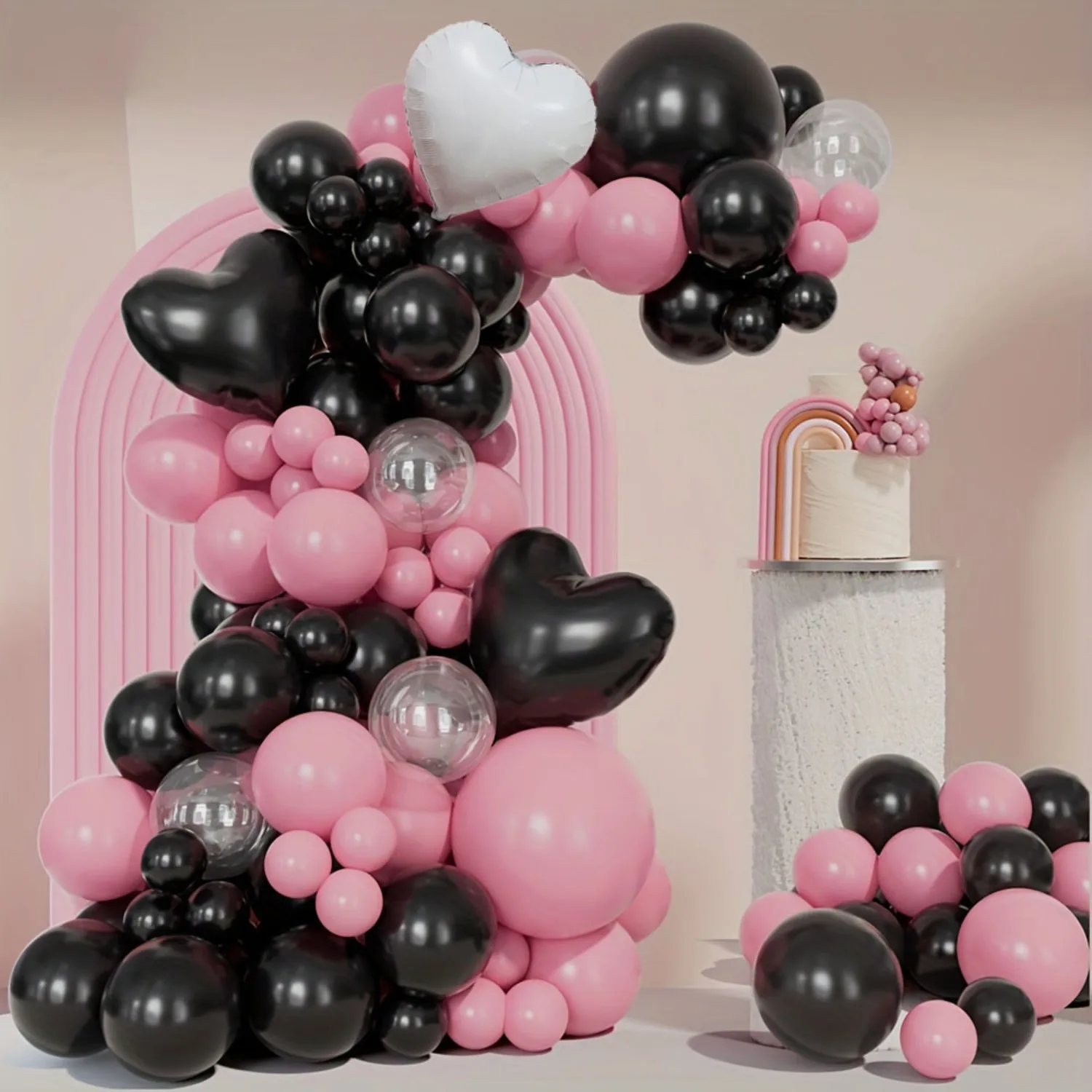 142-teiliges rosa und schwarzes Ballon-Set, geeignet für Hochzeit, Diwali, Verlobung, Neujahr, Valentinstag-Dekoration, Party-Dekoration