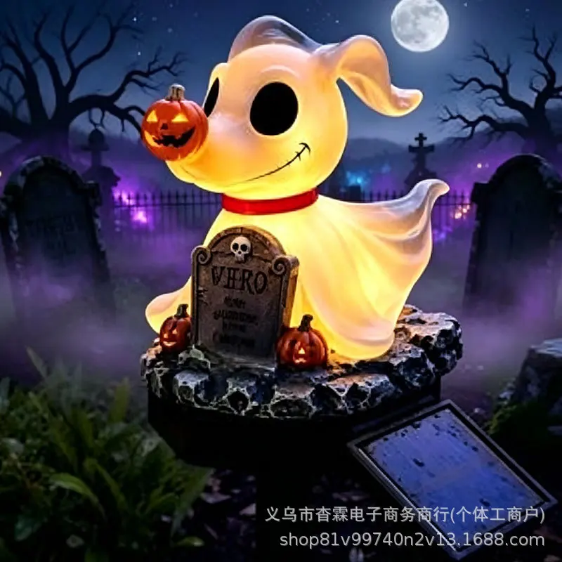 Halloween Solar-Powered Patchwork Ghost Resin Craft Ornament Garden Courtyard Decorative Ambient Light