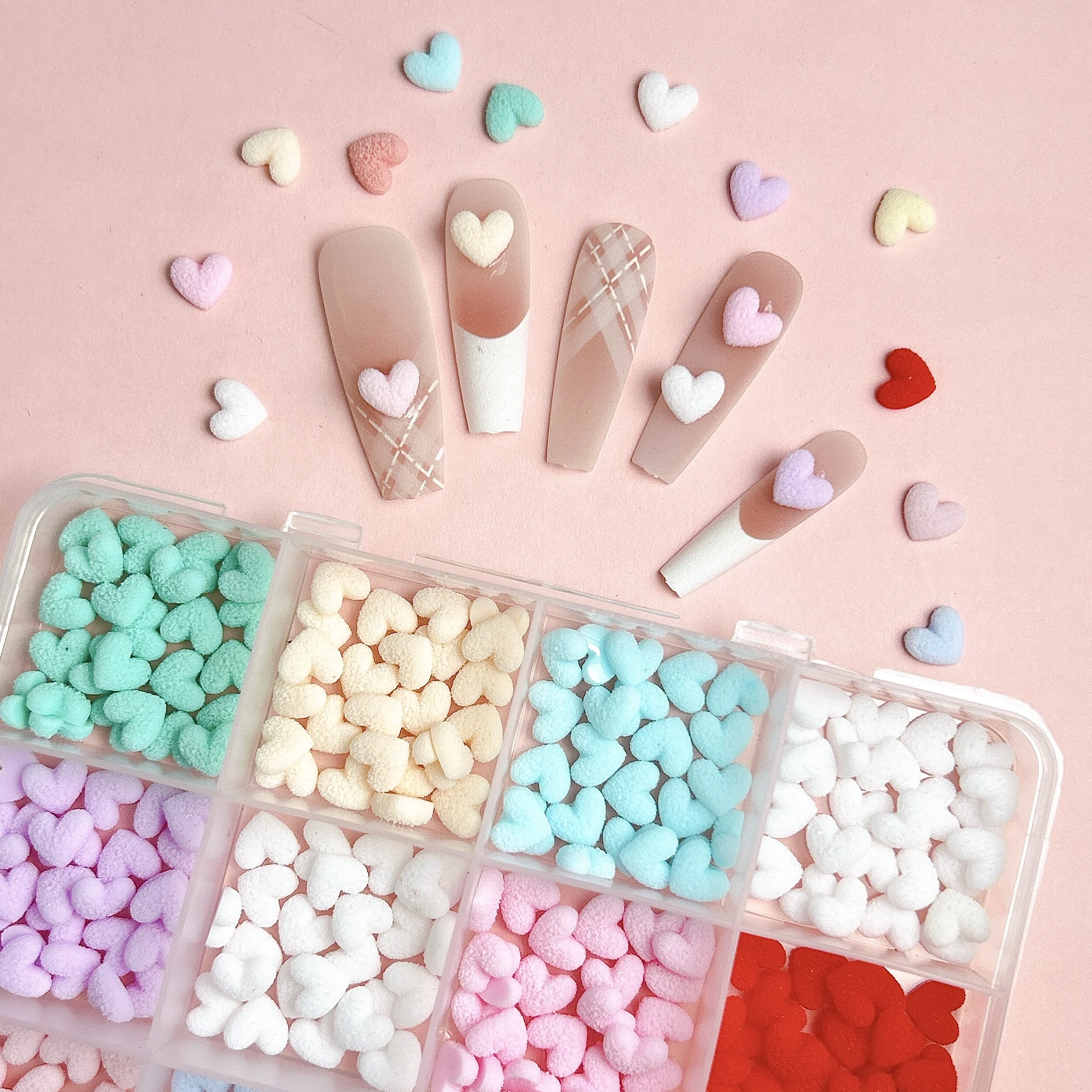 1박스 귀여운 미니멀리스트 레진 복숭아 하트 네일 참 다양한 색상 발광 무광 하트 네일 아트 장식 DIY 헤어핀 네일