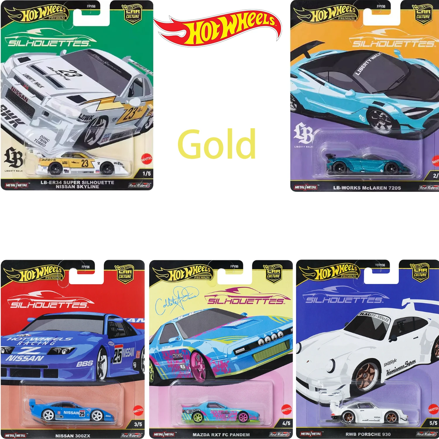 

2025 New Hot Wheels Gold Car Culture 1:64 FPY86 Silhouette Set Alloy Model Car R34 720S Collection Toy