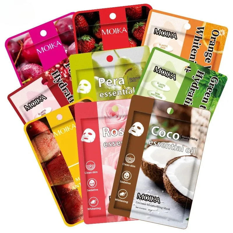 1pcs Skin Care Natural Fruit Plant Facial Mask Moisturizing Oil-Control Strawberry Cherry Pomegranate Green Tea Rose Coconut
