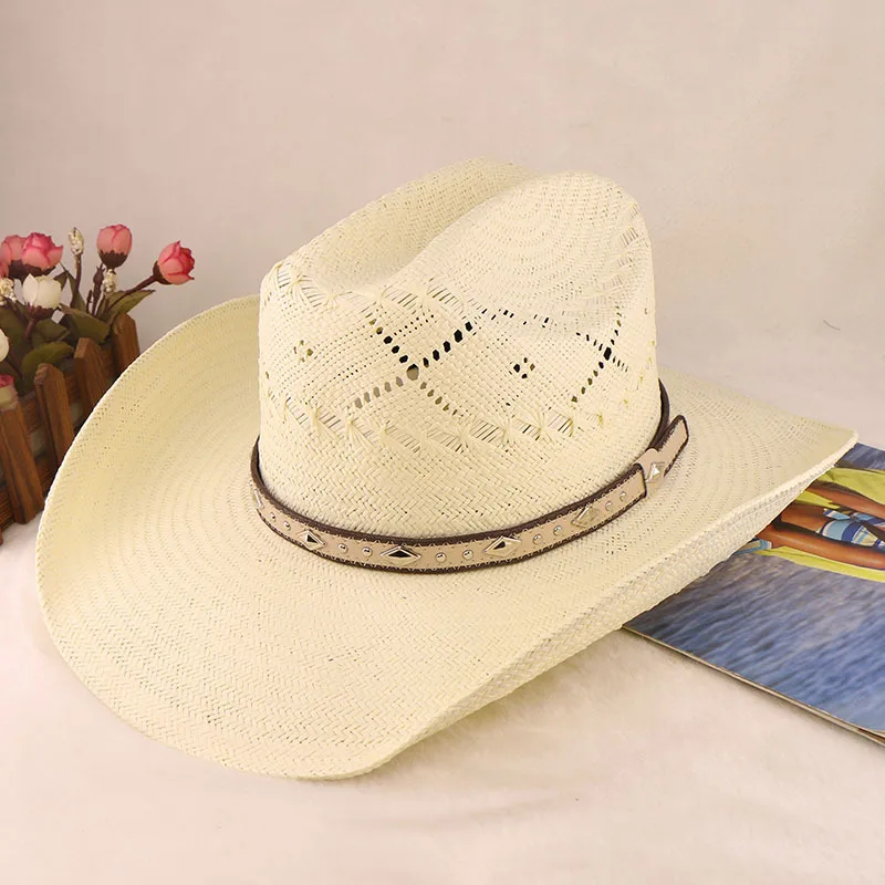 Stiff Five-point Grass Hand-knitted Knight's Cap Western Panama Cowboy Hat Spring And Summer Men's Sun Hats