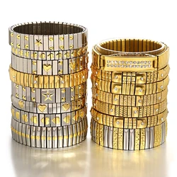 New Fashion Elastic Stainless Steel Adjustable Bracelet for Women Men Charm Embedded Rhinestone Couple Jewelry