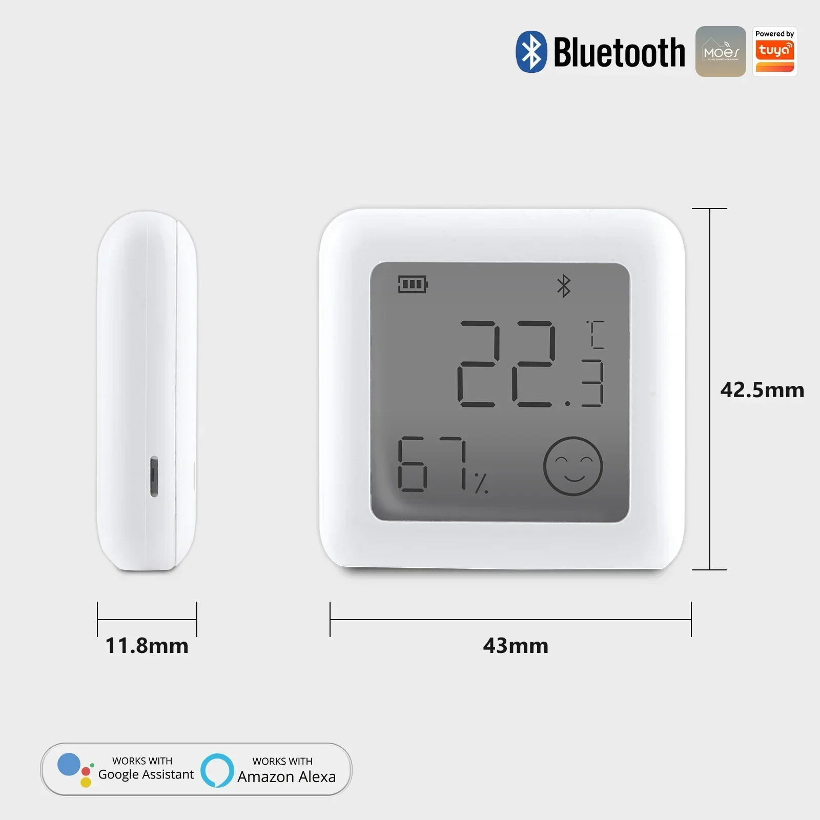 MOES Tuya บลูทูธสมาร์ทอุณหภูมิความชื้นเซนเซอร์ LCD ในร่มเครื่องวัดความชื้นเครื่องวัดอุณหภูมิ APP รีโมทคอนโทรลควบคุมเสียง Google