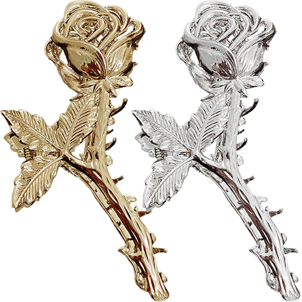 

2Pcs Rose Clips Elegant Alloy Bridesmaid Accessories Comfortable No Pain Long Lasting Hair Jaw Clips Women Hair Claws