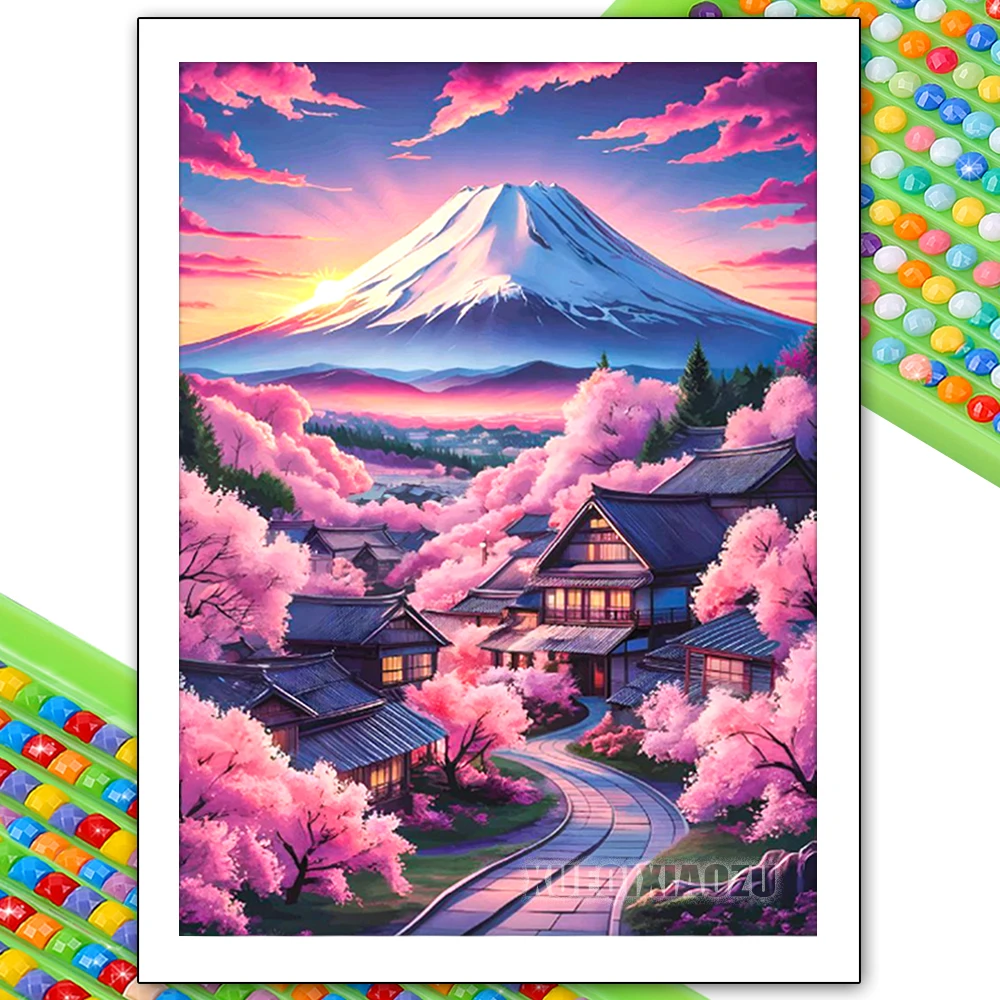 Mount Fuji Cherry Blossom Diamond Painting DIY Hobby Mosaic 