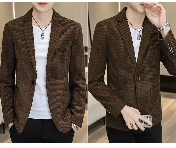 Lässige einfarbige und karierte Anzüge 2026 Frühling Herbst Herren Ein-Knopf-Slim-Fit-Blazer & Jacken Jugend Streetwear Mäntel Oberteile Kleidung – Detail 8