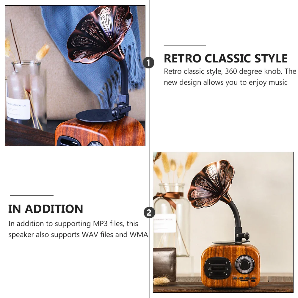 

Wireless Speaker Retro Phonograph Turntable Mini Gramophone Classic Style Stereo Portable Rechargeable Bass Music