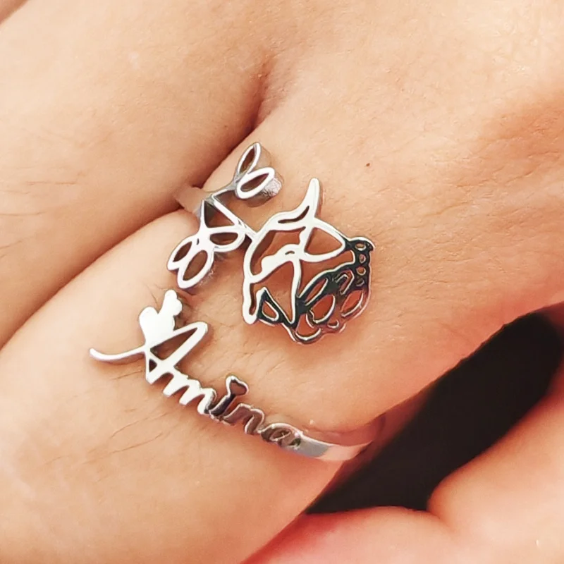 

Custom Hollow Rose Name Ring for Women Luxury Stainless Steel Couple Ring Birthday Gift Female Jewelry Wholesale Wedding Rings