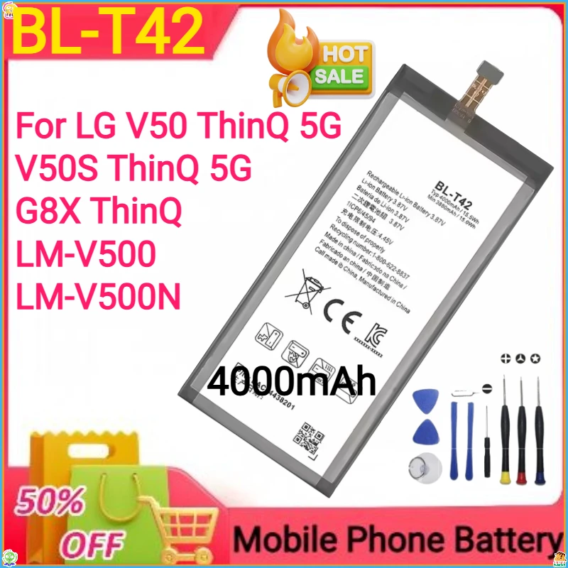 

100% New 4000mAh BL-T42 for LG V50 ThinQ 5G/V50S ThinQ 5G/G8X ThinQ /LM-V500/LM-V500N Mobile Phone Battery +Tools