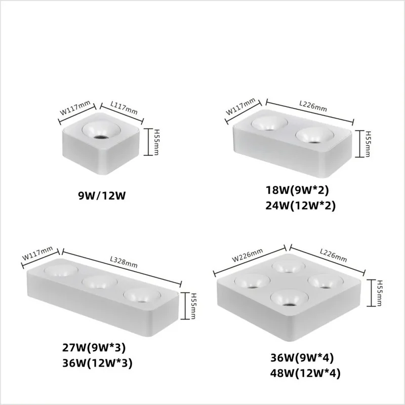 Luz de techo cuadrada LED COB CREE regulable, foco Delgado montado en superficie, iluminación para el hogar, centro comercial, 55mm, 9W, 12W, 36W, 48W