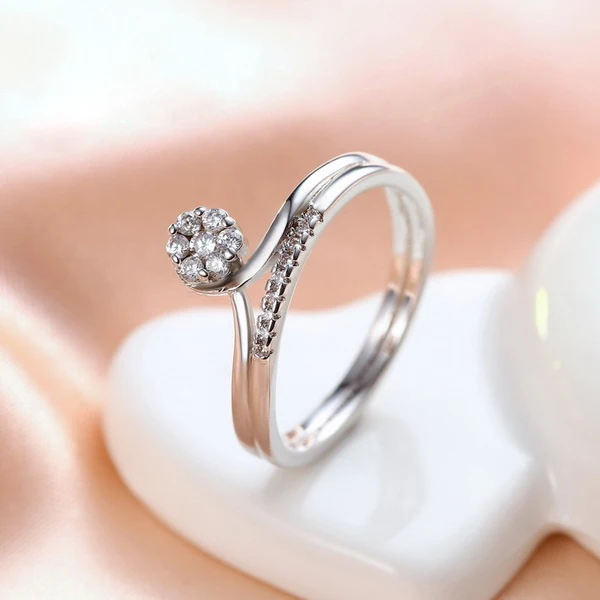 Delicate 925 Sterling Silver Flower Design Cubic Zircon Crystal Finger Rings for Women Girls Wedding Party Fashion Jewelry Gifts