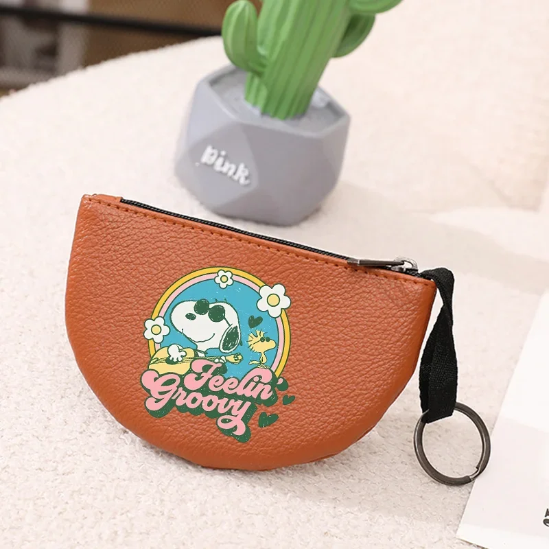 Snoopy Coin Purse PU Leather Zipper Peanuts Wallet Semicircular Storage Bag Women Girls Fashion Card Holder Keys Storage Pouch