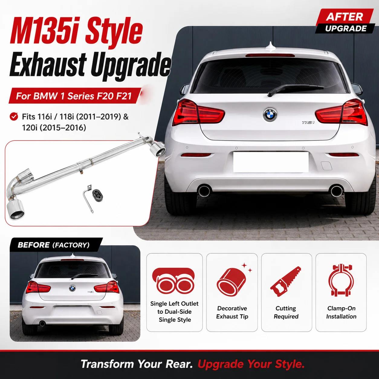 M135i Style Dual Exhaust Pipe Tailpipe For BMW 1 Series F20 F21 116i 118i 120i 2011-2019 Carbon Fiber Stainless Muffler Tip