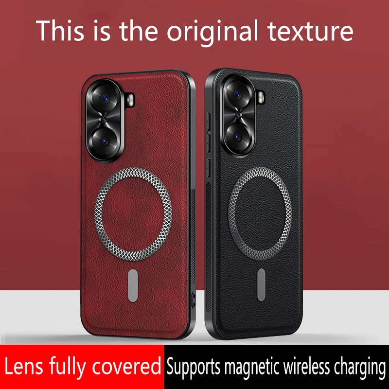 

For Honor 60 and Honor 60 Pro Case Magnetic Elegant Leather Wear-Resistant Lens Fully Covered Non-Slip Grip Edge Cover Shell
