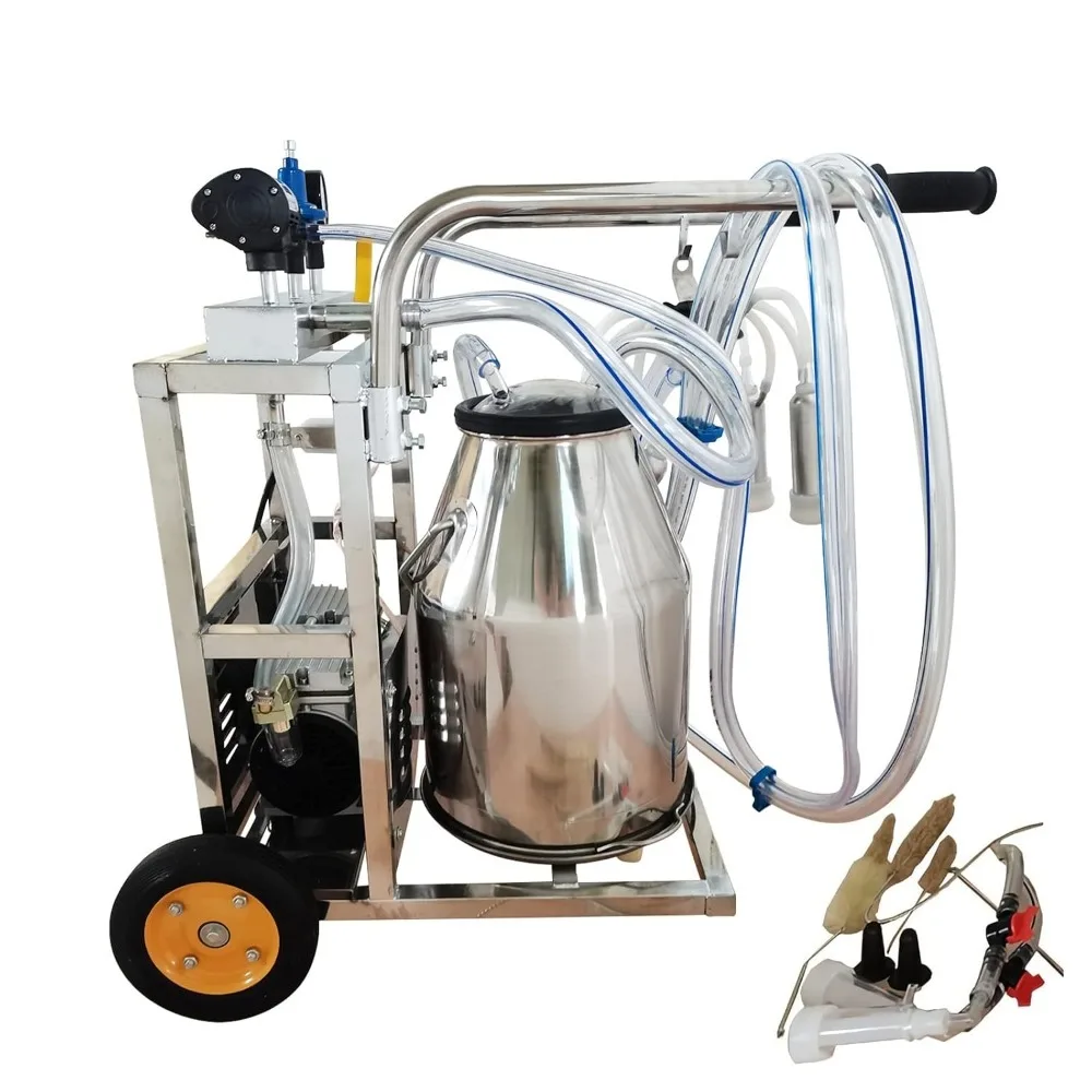 

Electric Milking Machine, Portable Oil-Free Vacuum Milker 1440 RPM Suction Pump with 304 Stainless Steel Bucket, Goat Milker