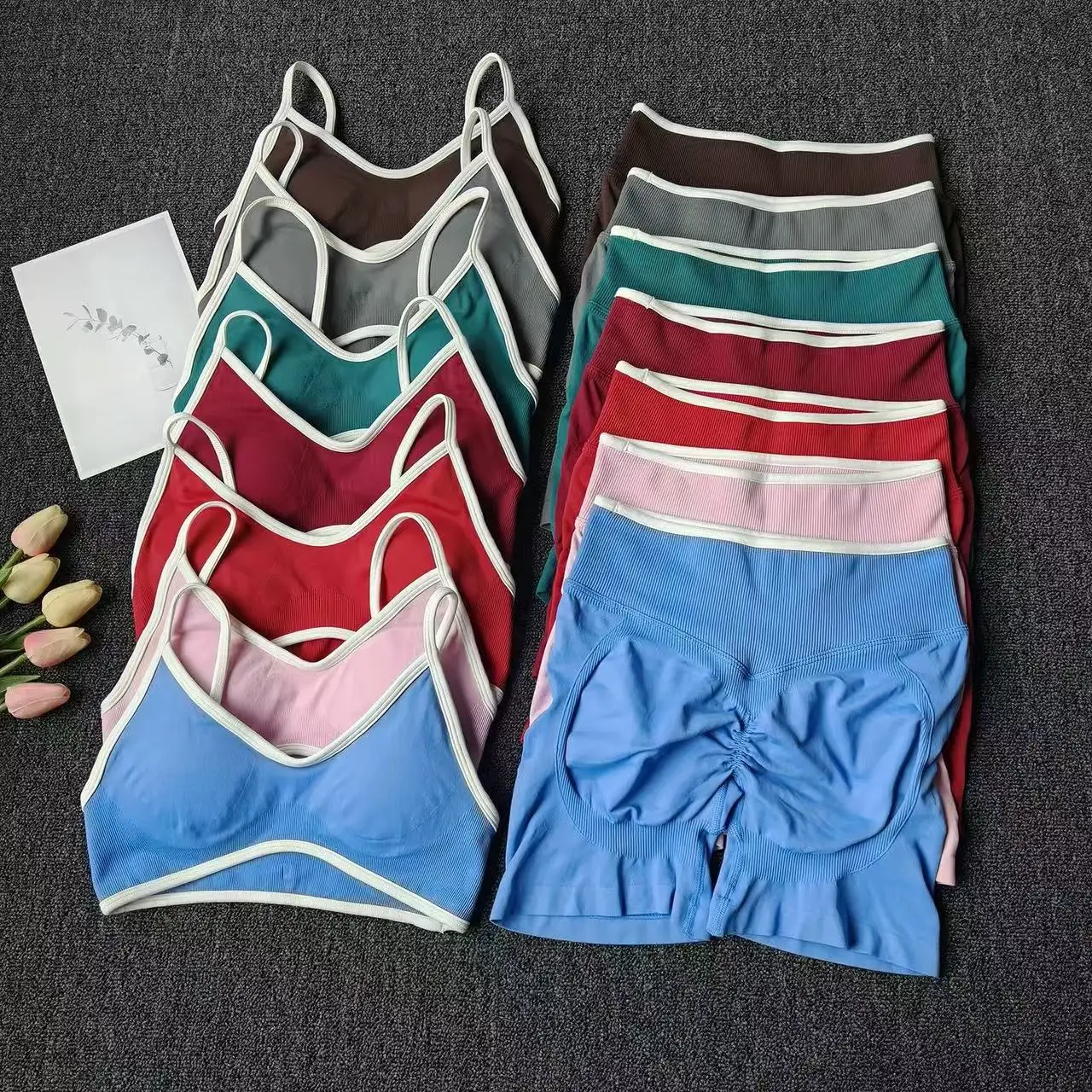 Peach Buttock Yoga Suit Women Gym Seamless Suspender Gathering Bra High Waist Hip Lifting Belly Tightening Shorts Fitness Set