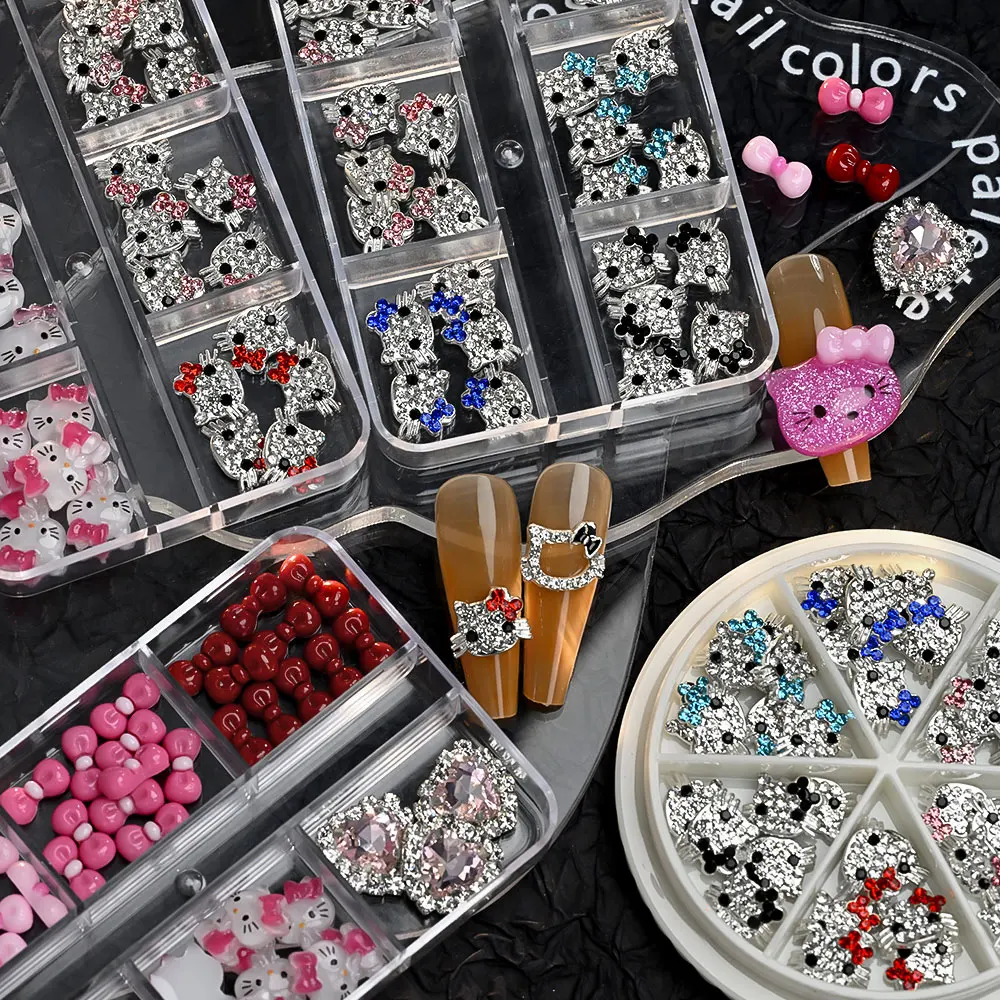 

6 сеток/коробка 3D полный бриллиант HelloKitty Cat подвески для ногтей смешанный сплав кристалл котенок стразы для ногтей мультфильм аниме украшения для дизайна ногтей