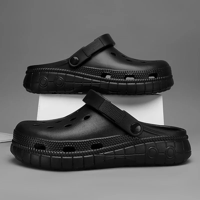 

2025/мужские тапочки с отверстиями, летние мужские модные садовые сабо, уличные пляжные тапочки, новая модная обувь унисекс с отверстиями для дома