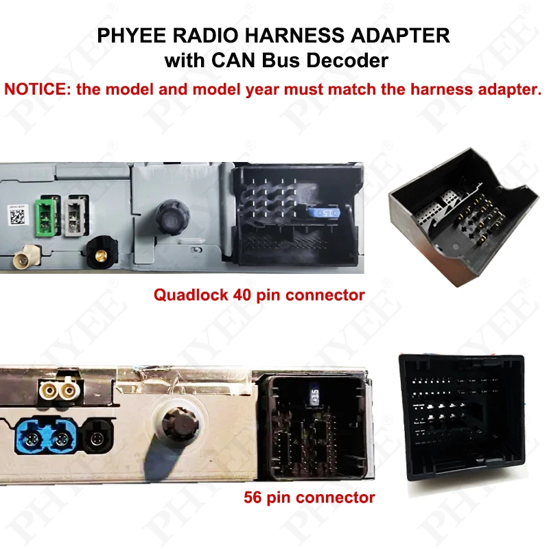 CAN Bus Harness Adapter Quadlock 40Pin/56 Pin, SWC Retention P&P 16Pin Android for Peugeot 408 308 207 208 2008 Citroen C3 C4 C5