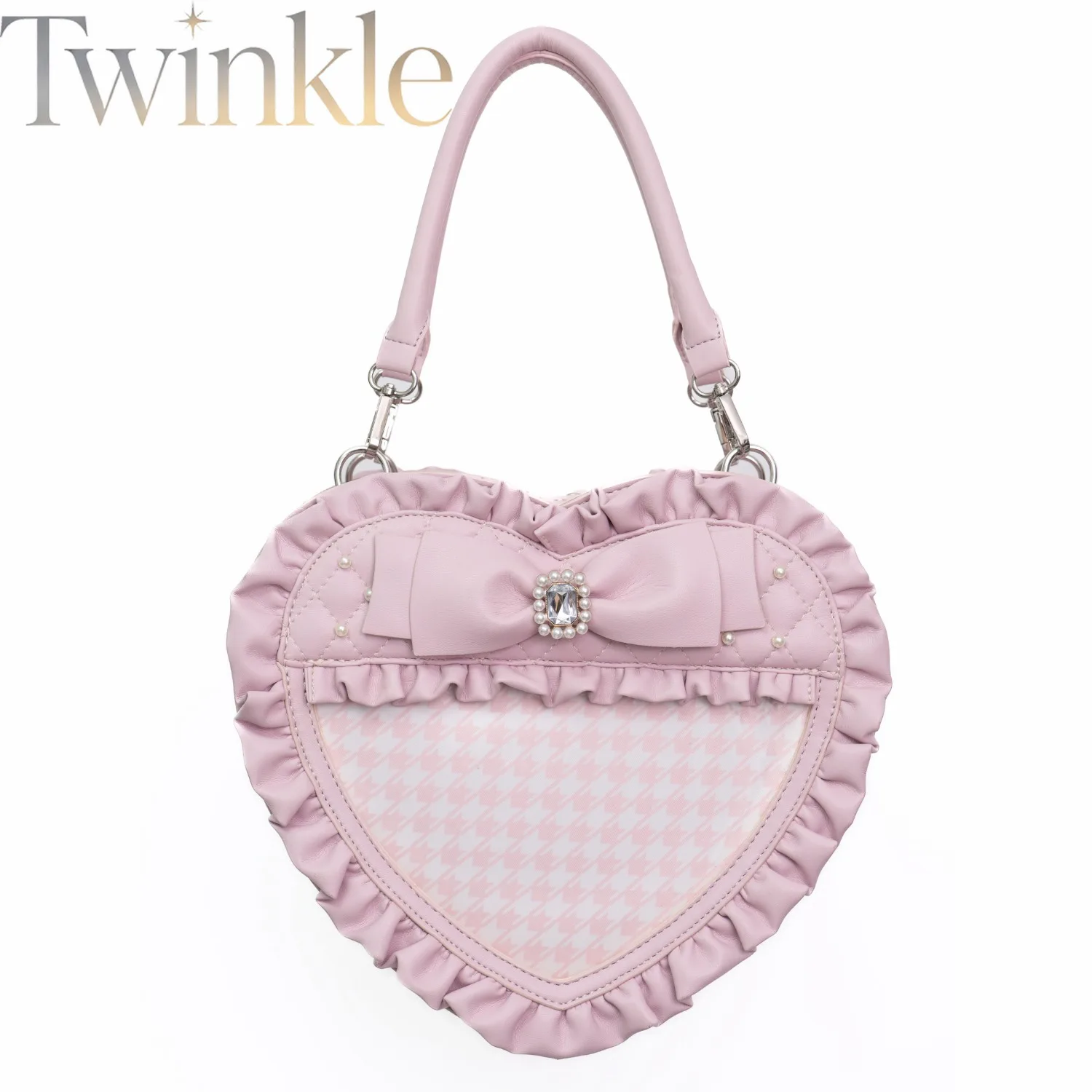 Women Crossbody Bag Ita Bag Heart Shaped Handbag Lolita Big Bow Soft Girl Cute Kawaii Subculture Purse Pink Black