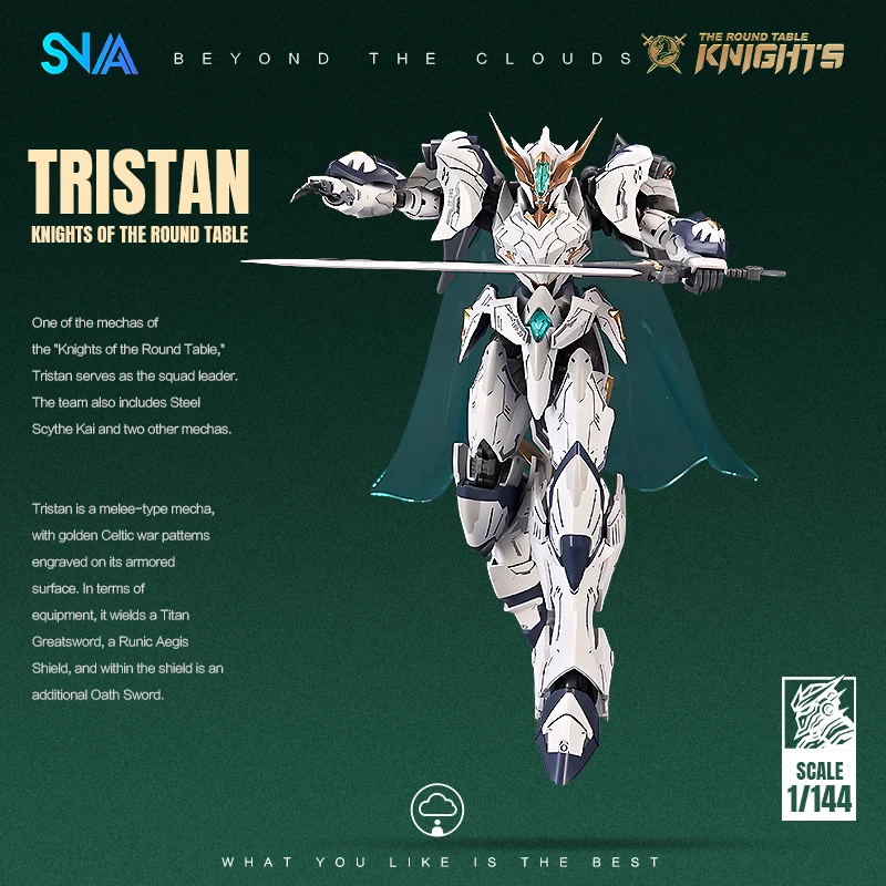 SNAA | Kit Model Mecha Ksatria Tristan Meja Bundar Skala 1/144 – Figur Aksi Artikulasi dengan Pedang Besar Titan, Perisai Aegis