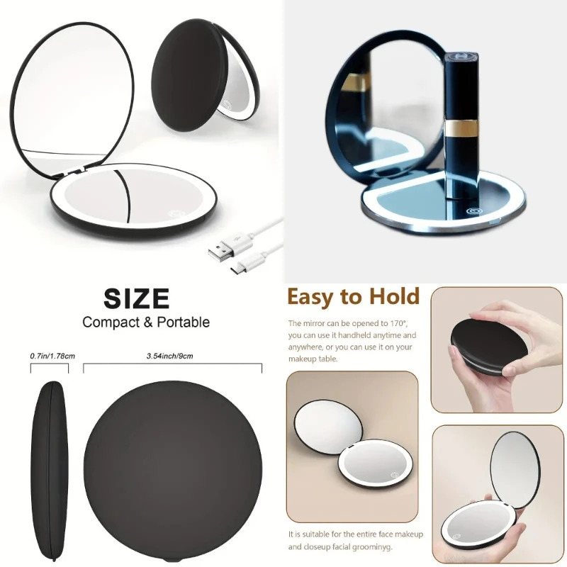 2X/5X Dual-Sided LED Travel Makeup Mirror with Light, Compact Portable Pocket Mirror for Women & Girls, Perfect Beauty Gift, On-