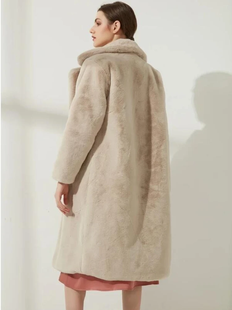 Winter Women High Quality Faux Rabbit Fur Coat Luxury Long Fur Coat Loose Lapel OverCoat Thick Warm Plus Size Female Plush Coats