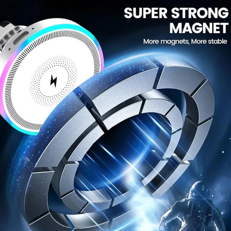 RGB Light Car Magnetic Wireless Charger Phone Holder Air Vent Stand… — view 3